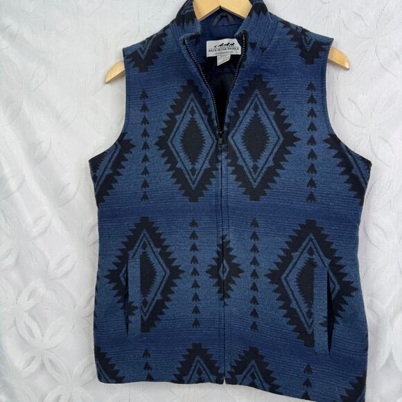 Back In The Saddle Southwest Fleece Blue Vest Size M - Picture 2 of 5